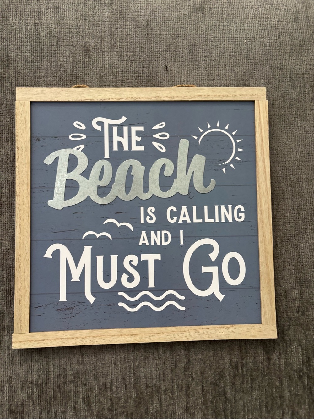 Beach Is Calling Wall Sign - Blue and White Framed Decor